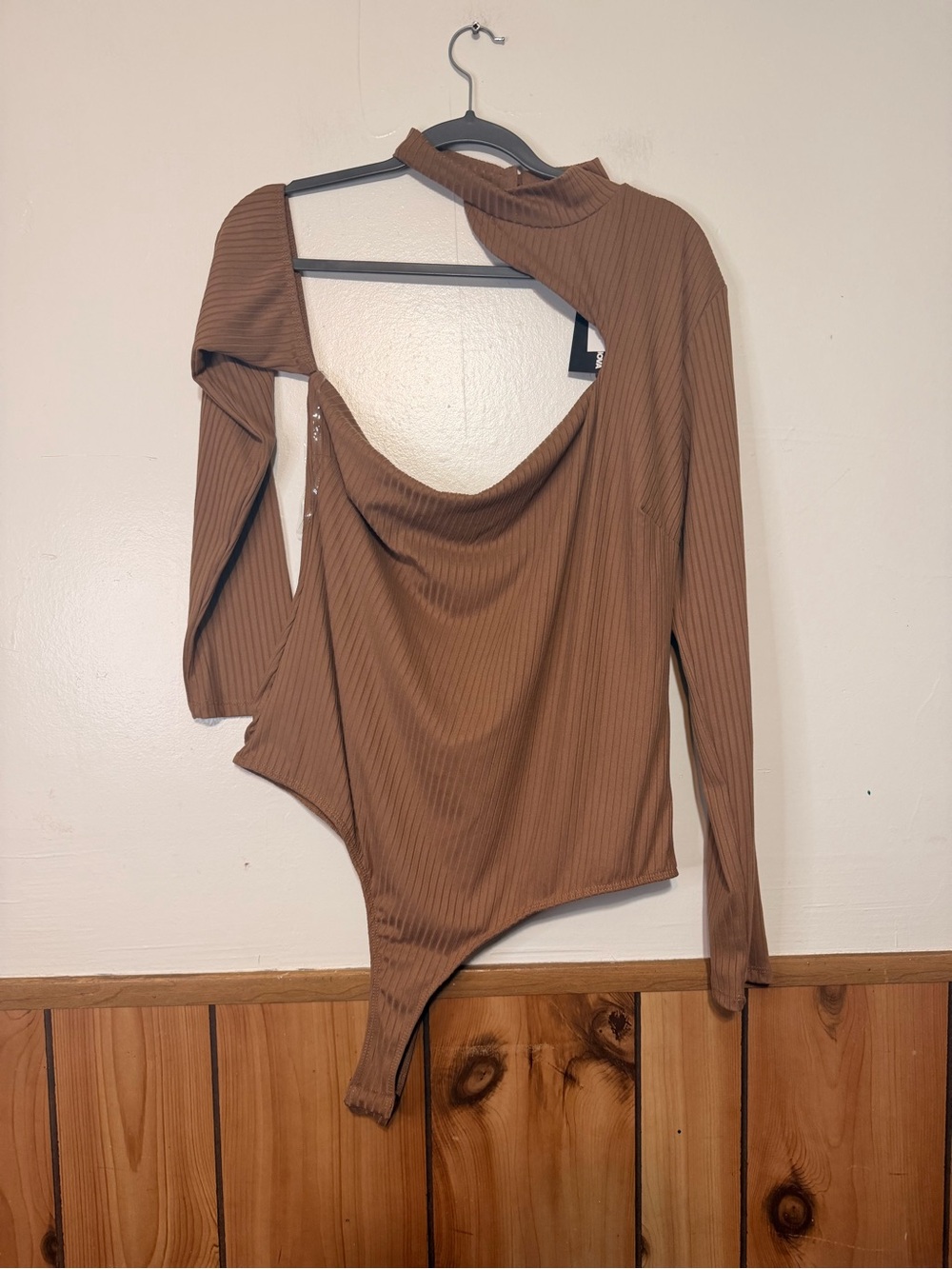 Fashion Nova Ribbed One-Shoulder Cutout Bodysuit - Brown